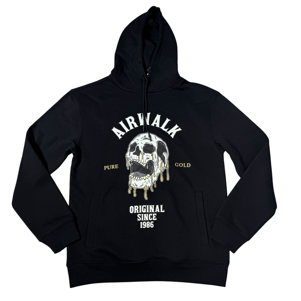 Airwalk Hoodie Mens Medium Skull Graphic Pullover Skater Grunge Goth Y2K NWT